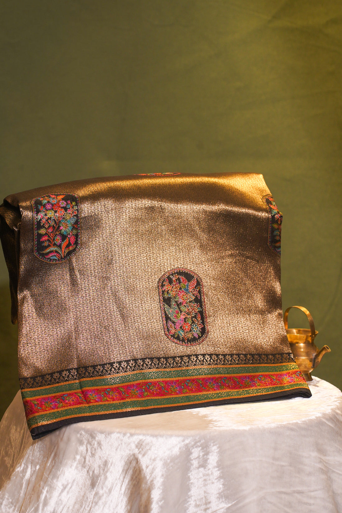 "WAAH BANARAS 121" Gold Black Brocade Silk Saree with Meenakari Heritage Motifs