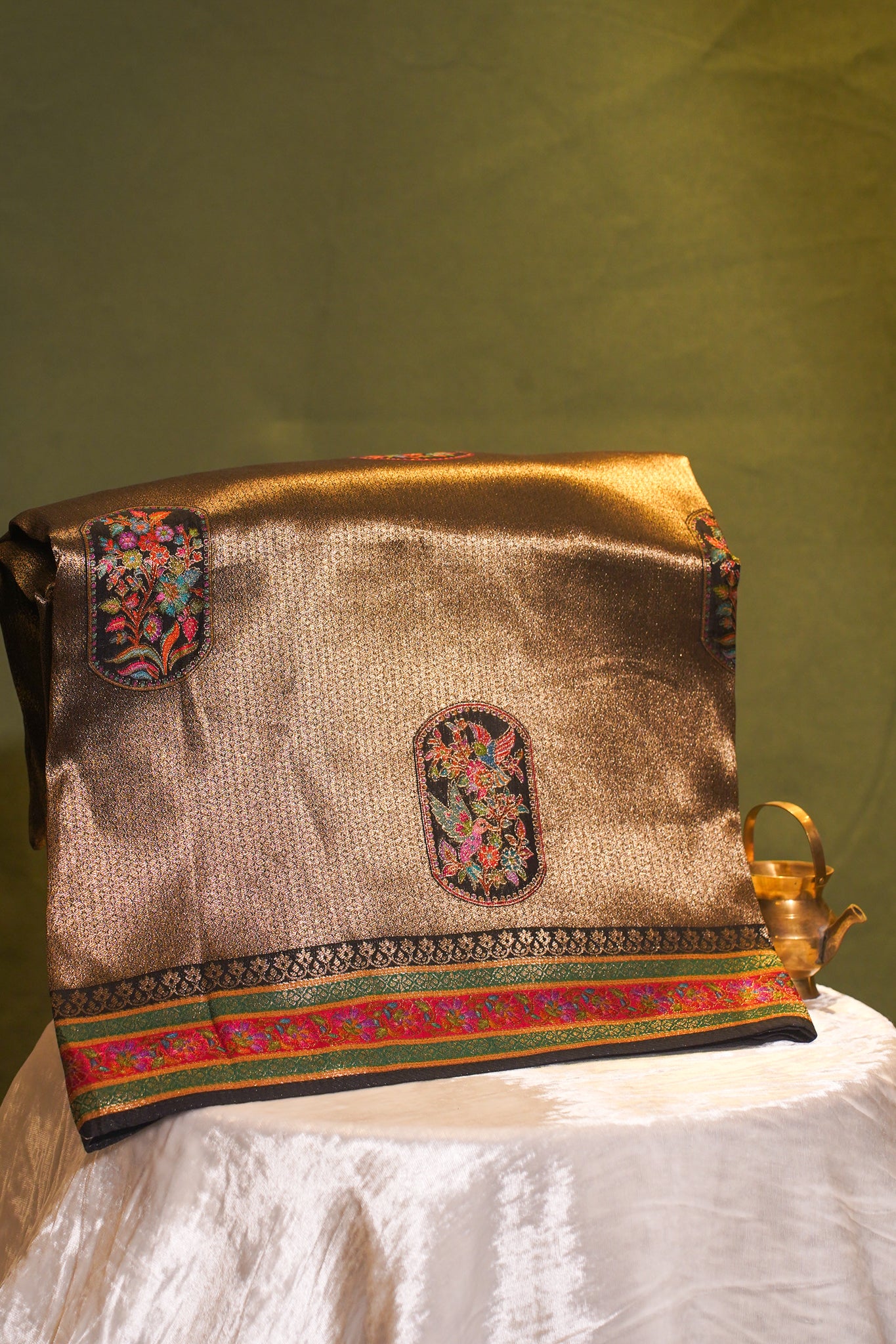 "WAAH BANARAS 121" Gold Black Brocade Silk Saree with Meenakari Heritage Motifs