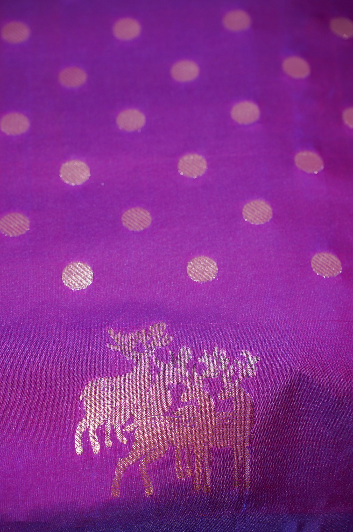 UTSAV BANARAS 310 Rose Deep Pink Raw Silk Banarasi Saree with Zari Polka Dot &amp; Deer Border