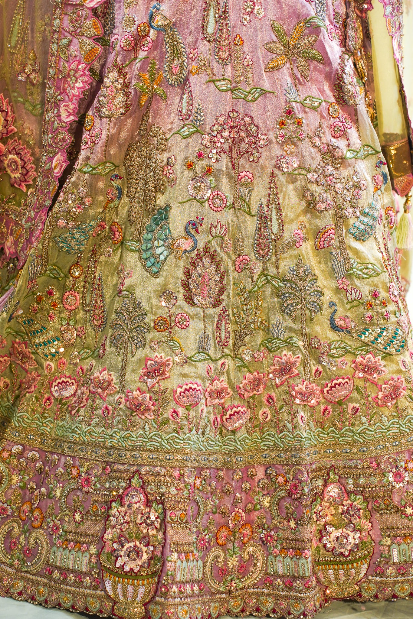 "MANSI 044" Banarasi Tissue Silk Lehenga With AD Stone Work & Cutwork Border