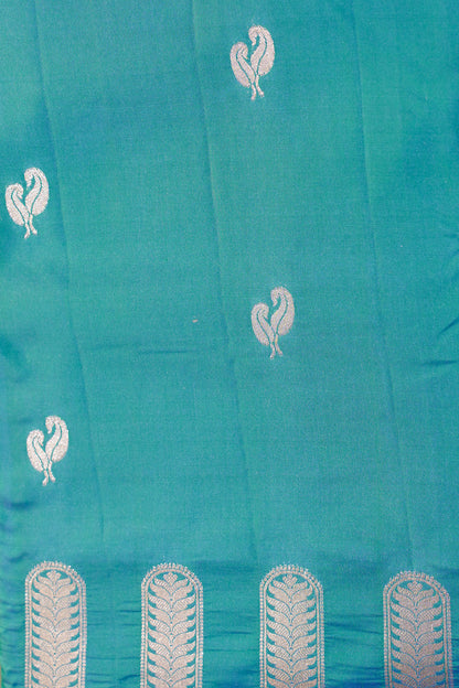 UTSAV BANARAS 328:Teal Green Dual Shade Banarasi Raw Silk Saree with Small Zari Buti, Zari Pallu &amp; Artistic Border