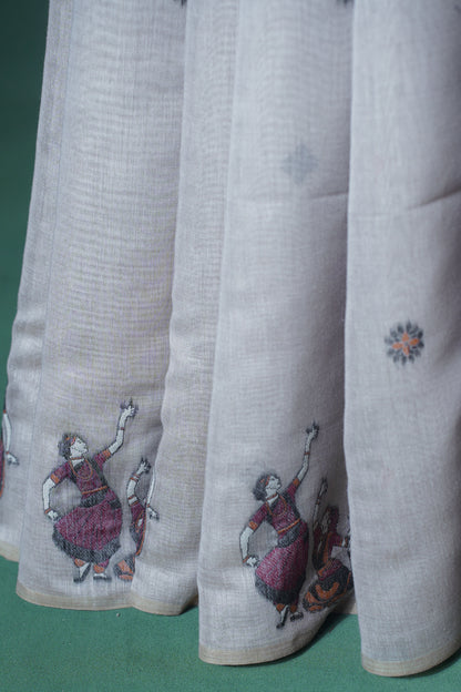 "UTSAV BANARAS 304" Banarasi Sorrel Brown Chanderi Jamdani Silk Saree with Classical Dance Motifs
