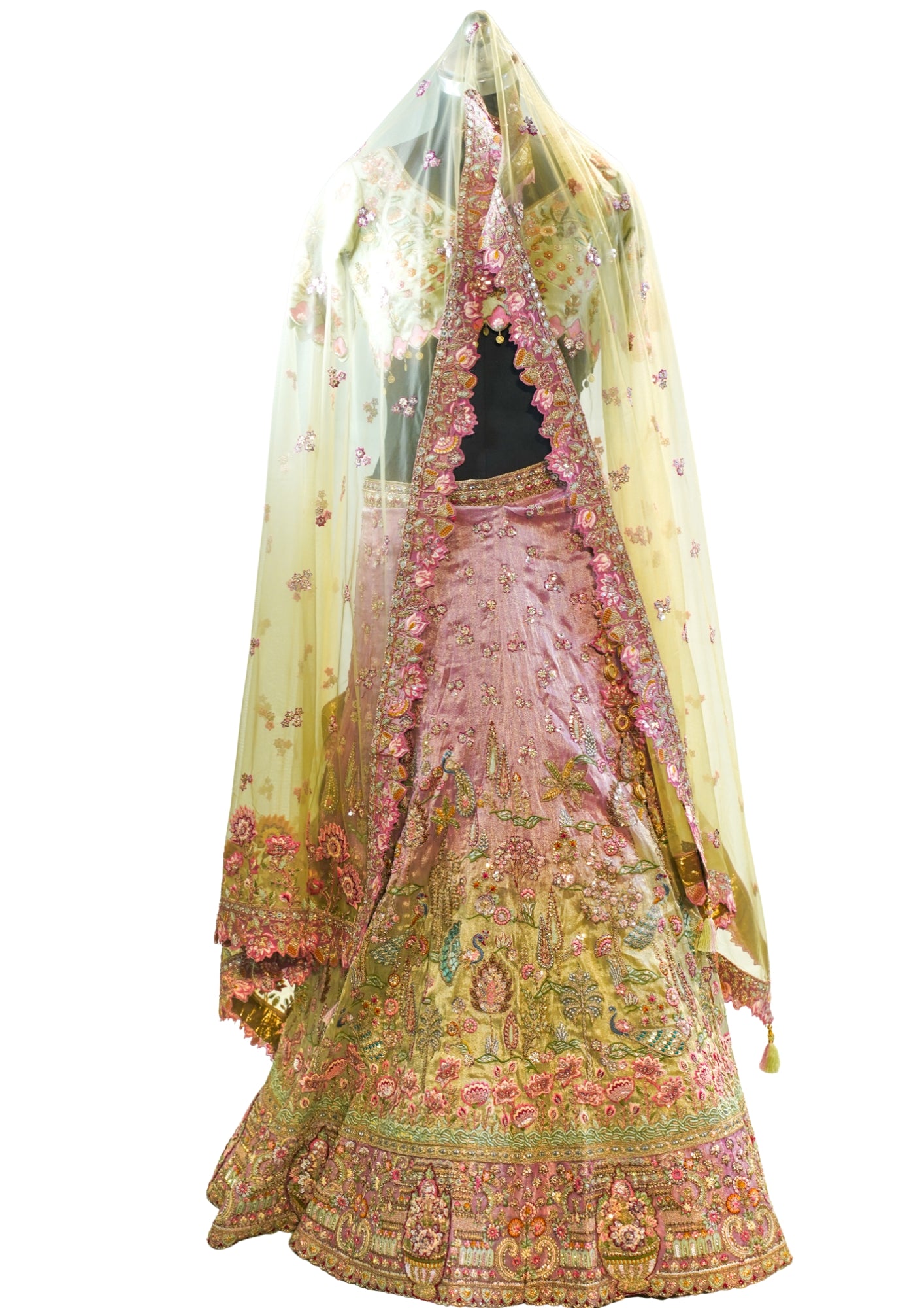 "MANSI 044" Banarasi Tissue Silk Lehenga With AD Stone Work & Cutwork Border
