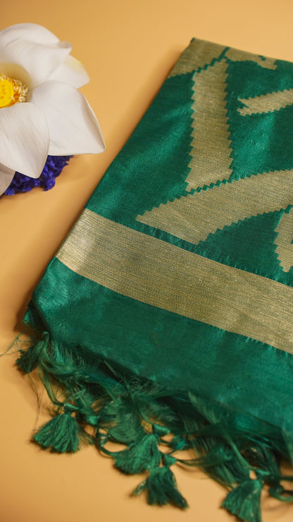 "UTSAV BANARAS 110"Banarasi Green Raw Silk With Bird Border Saree