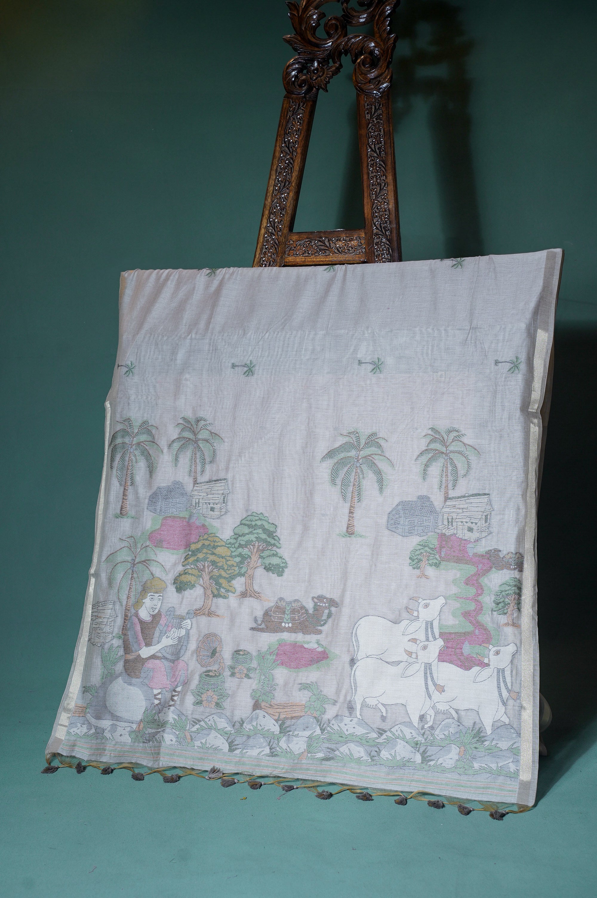 "UTSAV BANARAS 298" Banarasi Tusser Chanderi Jamdani Silk Saree With Narrative Pallu