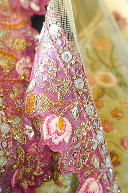 "MANSI 044" Banarasi Tissue Silk Lehenga With AD Stone Work & Cutwork Border