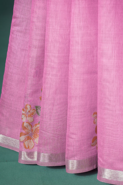 "UTSAV BANARAS 301" Banarasi Baby Pink Chanderi Jamdani Silk Saree with Floral Scallop Pallu
