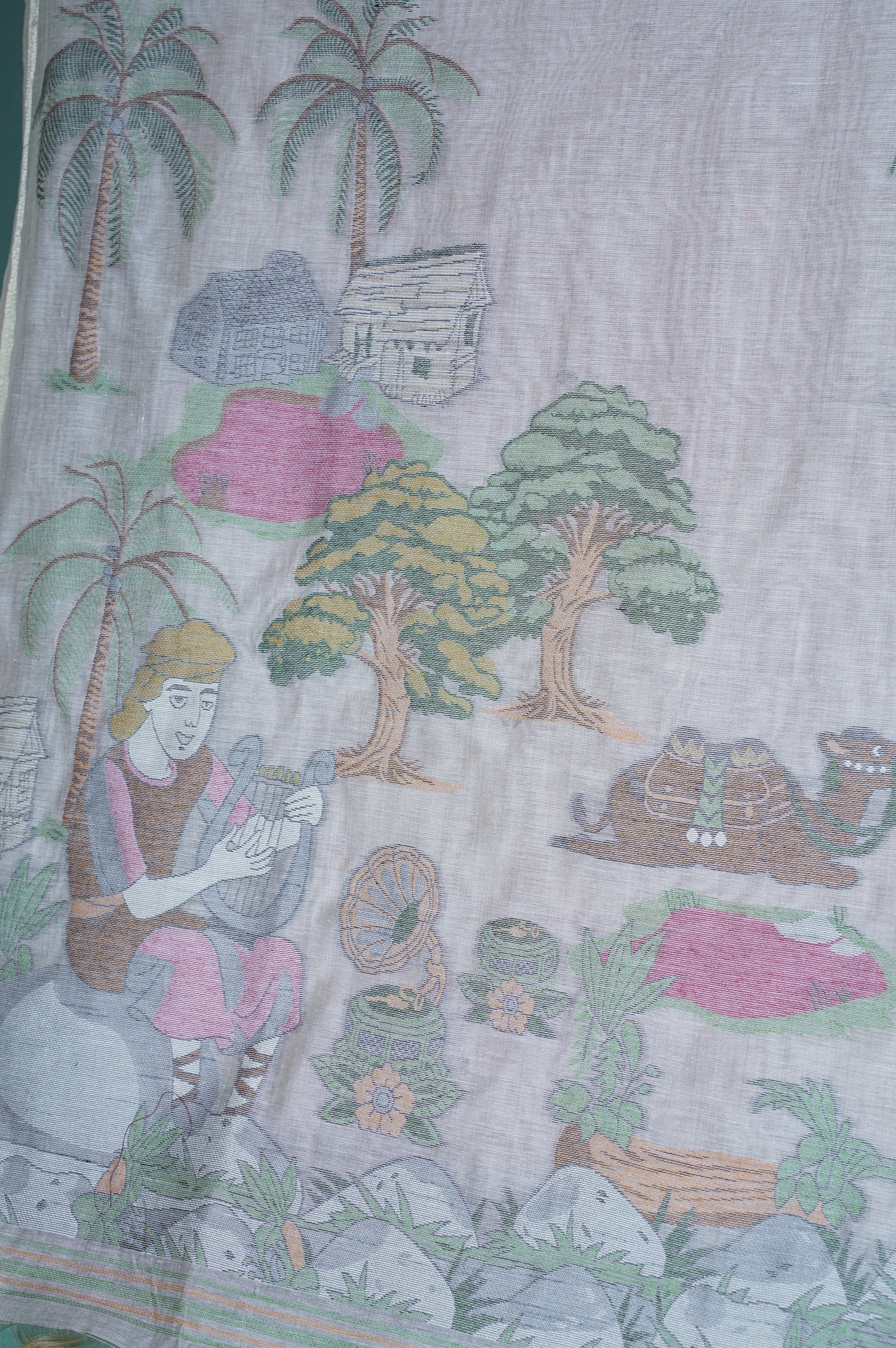 "UTSAV BANARAS 298" Banarasi Tusser Chanderi Jamdani Silk Saree With Narrative Pallu