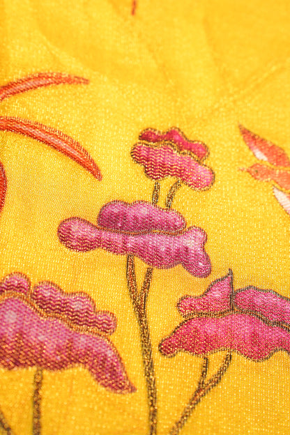 "Waah Banaras 088" Banarasi Vibrant Yellow Meenakari Pashmina Pathni Border Silk Sare