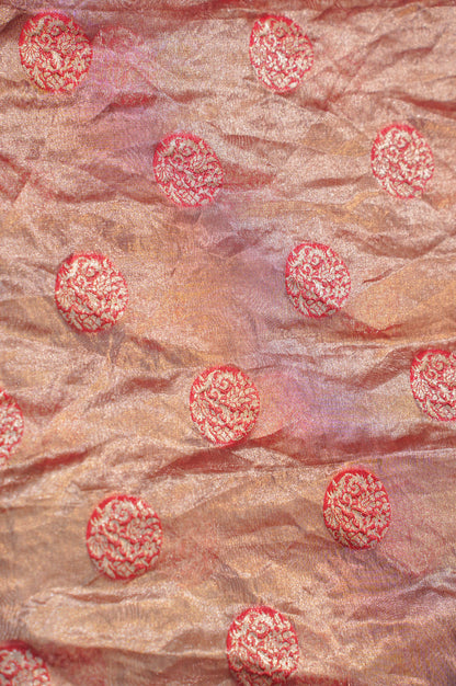 Virasat 351: Royal Blush Red Pure Tissue Silk Saree with Allover Buta &amp; Chunari Palla