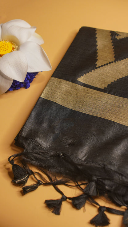 "UTSAV BANARAS 112" Banarasi Black Raw Silk With Bird Border Saree