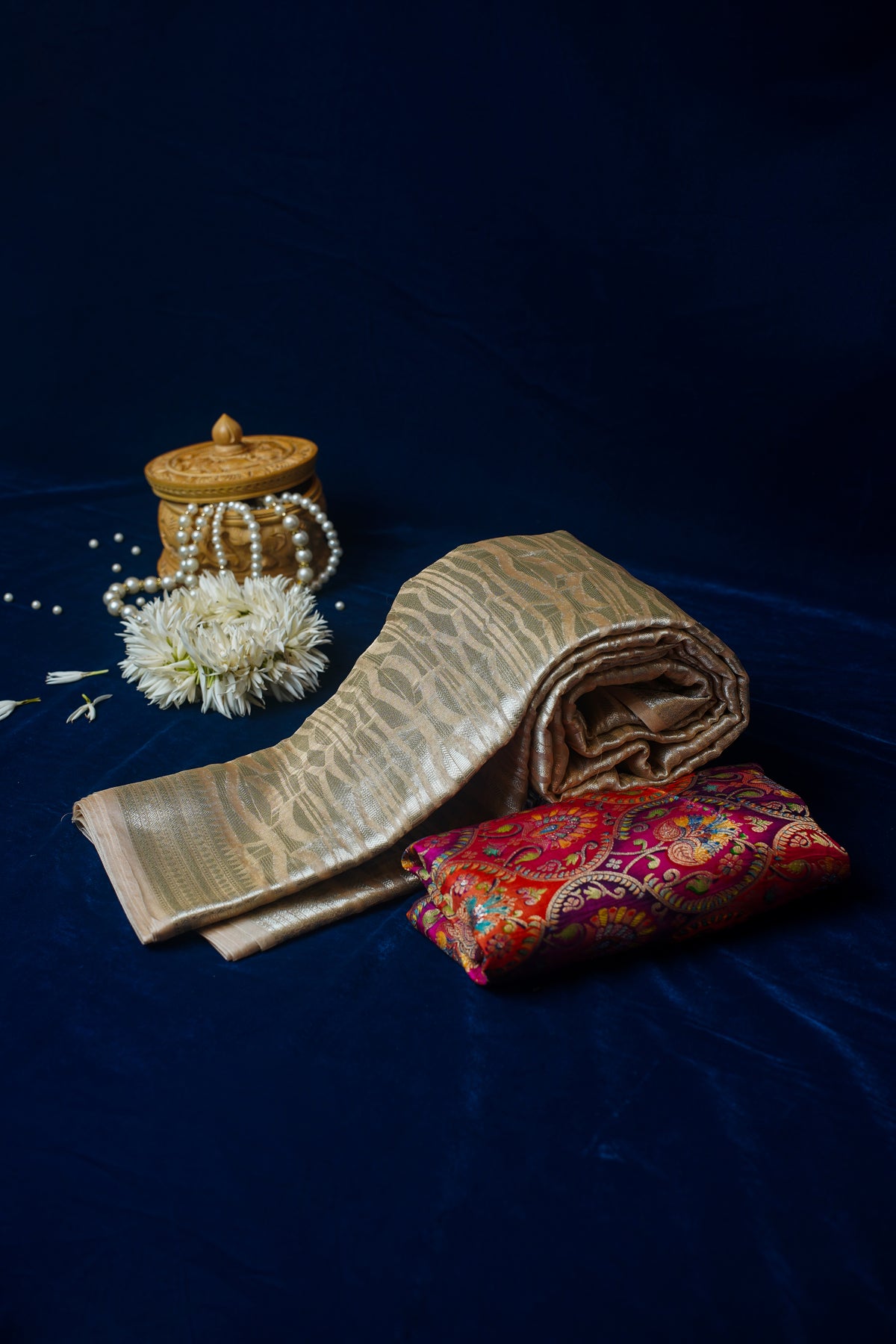 Rukmani Beige Pure Tissue Silk Banarasi Handloom Saree