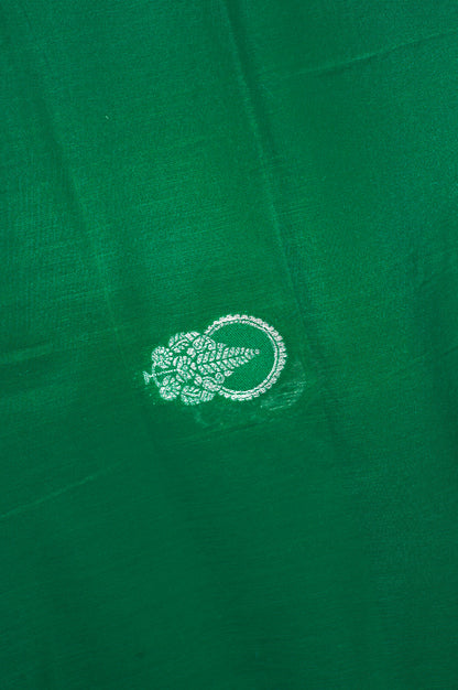 MANSI 116: Forest Green Raw Silk Unstitched Suit Set with Elegant Gold Zari Work