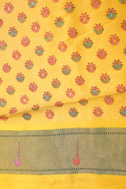"Waah Banaras 088" Banarasi Vibrant Yellow Meenakari Pashmina Pathni Border Silk Sare