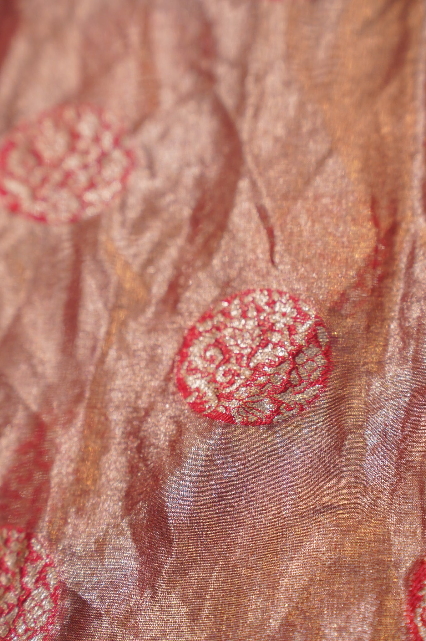 Virasat 351: Royal Blush Red Pure Tissue Silk Saree with Allover Buta &amp; Chunari Palla