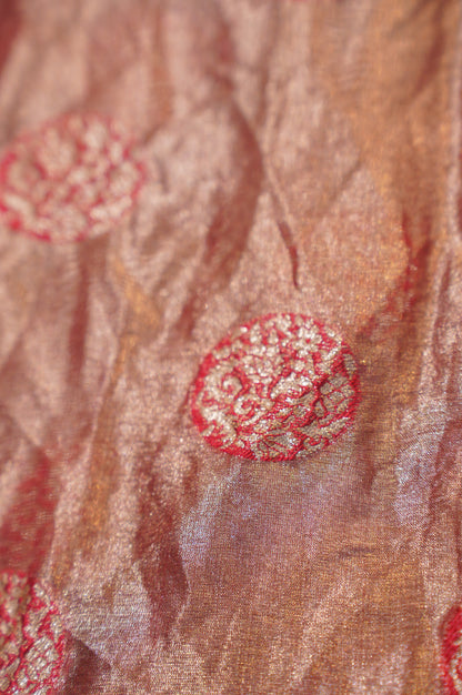 Virasat 351: Royal Blush Red Pure Tissue Silk Saree with Allover Buta &amp; Chunari Palla