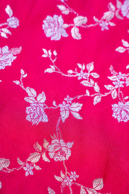 "WAAH BANARAS 116" Banarasi Rani Pink Silk Saree With Sona Rupa Jaal &amp; Peacock Border
