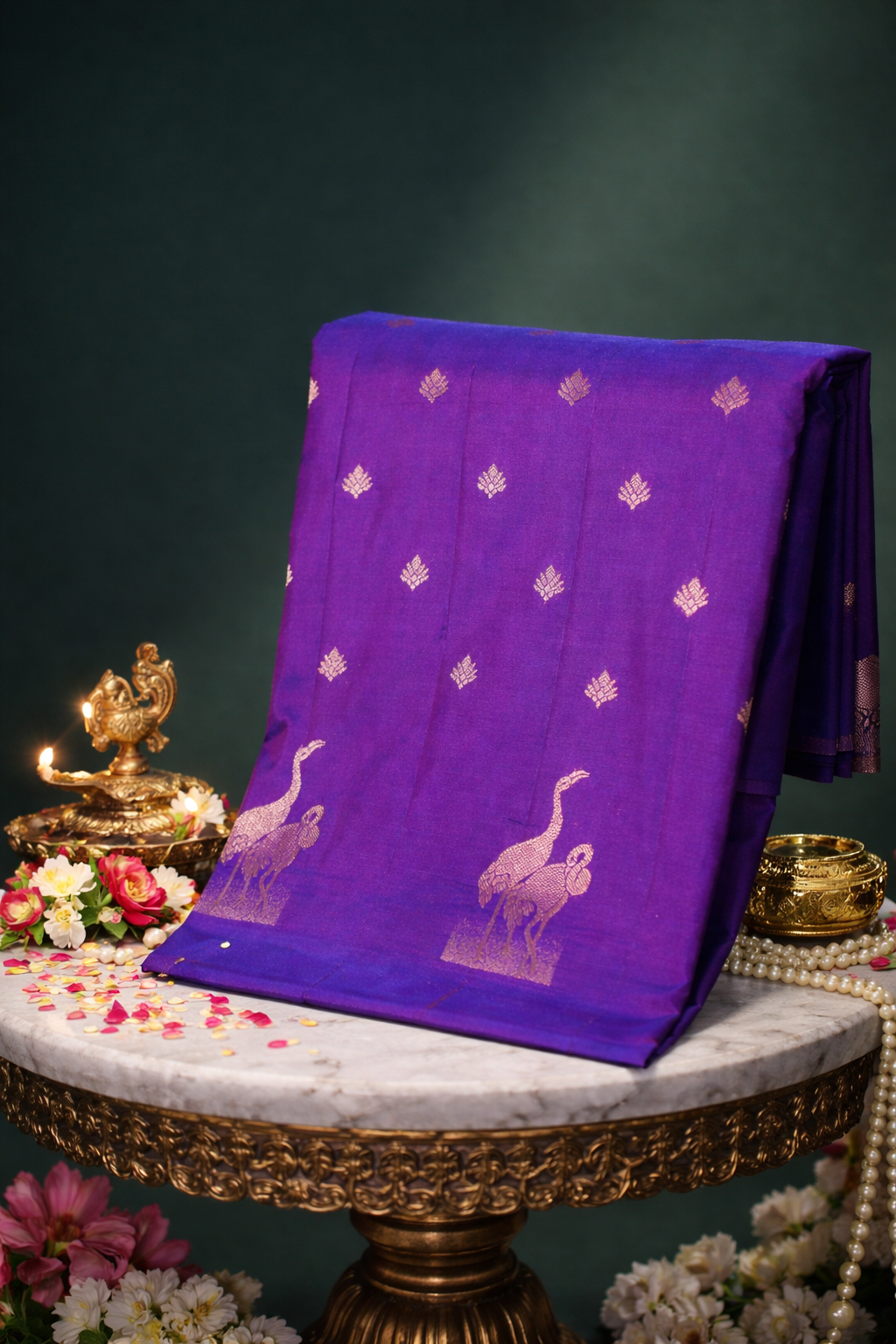 UTSAV BANARAS 324:  Violet Banarasi Raw Silk Saree with Small Zari Buti, Zari Pallu &amp; Mandala Border