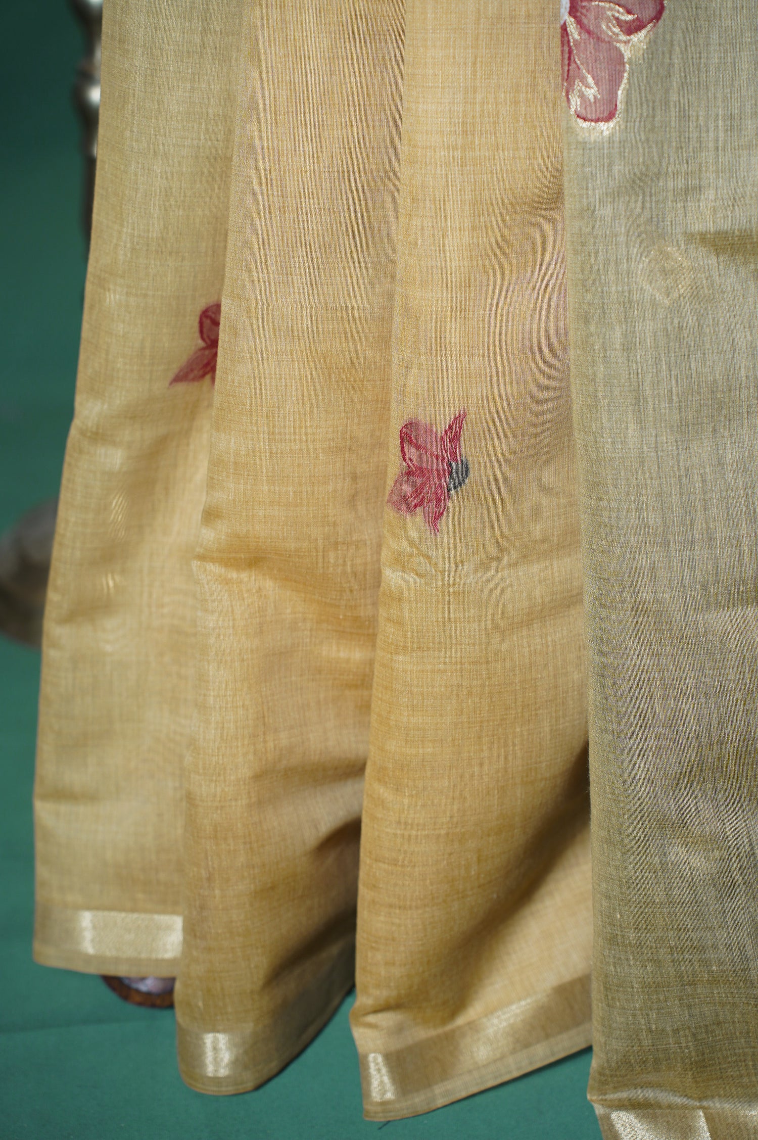 "UTSAV BANARAS 307" Banarasi Mustard Yellow Chanderi Jamdani Silk Saree with Floral Vine Pallu