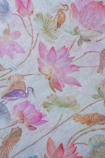 "Founder Choice 026"Banarasi Cream Nature Inspired Jutt Silk Saree With Lotus Floral Print