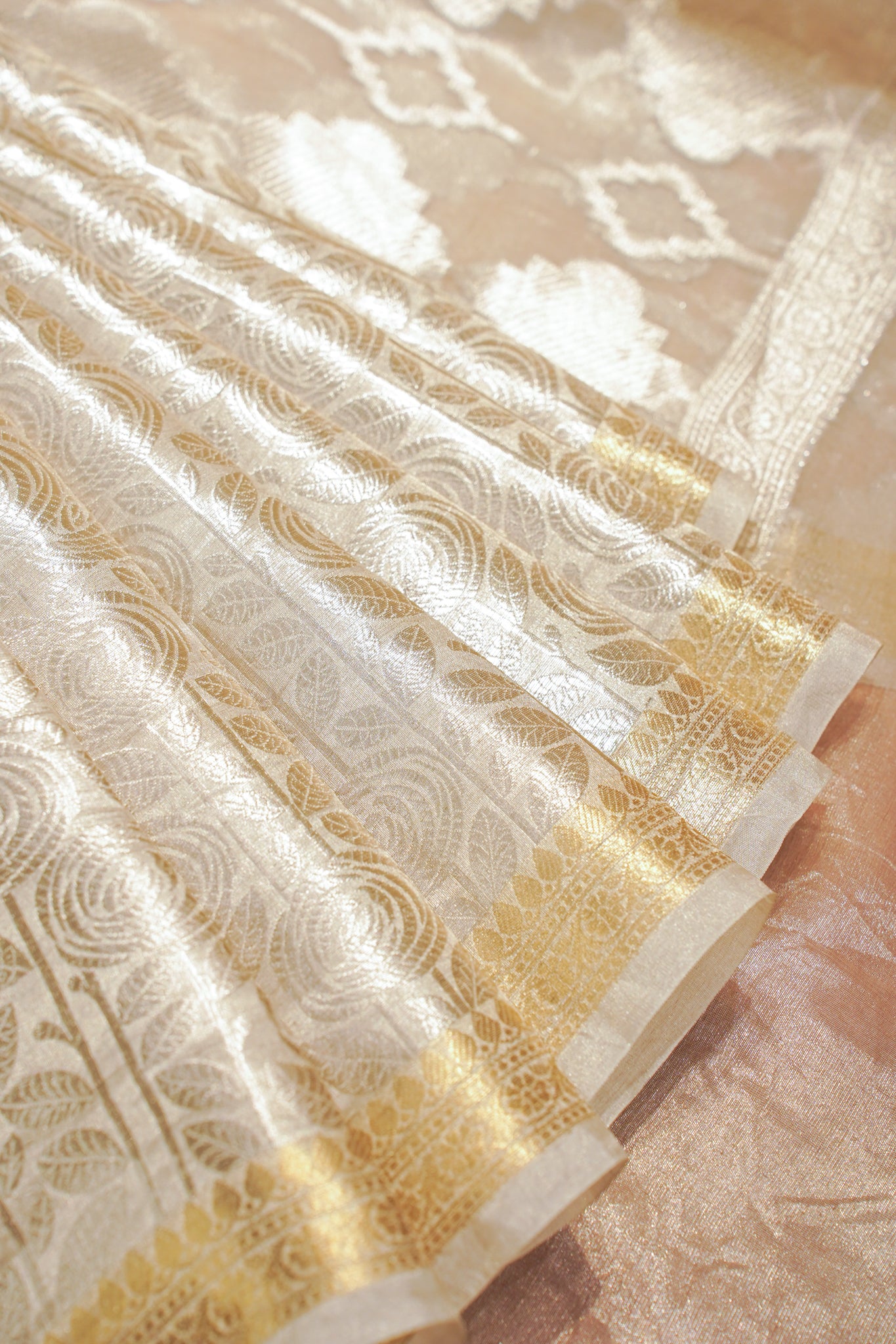 "Virasat 250" Banarasi Silver-Gold Tone Pure Katan Tissue Silk Saree
