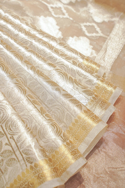"Virasat 250" Banarasi Silver-Gold Tone Pure Katan Tissue Silk Saree