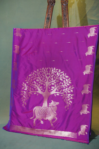 UTSAV BANARAS 309 Deep Purple Raw Silk Banarasi Saree with Floral Buti &amp; Zari Nandi Tree Pallu