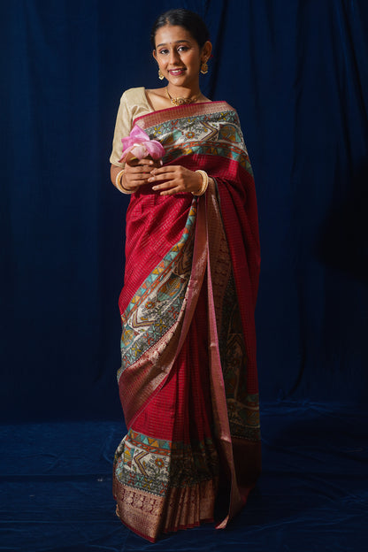 Red Natural Moonga Georgette Saree with Handloom Border