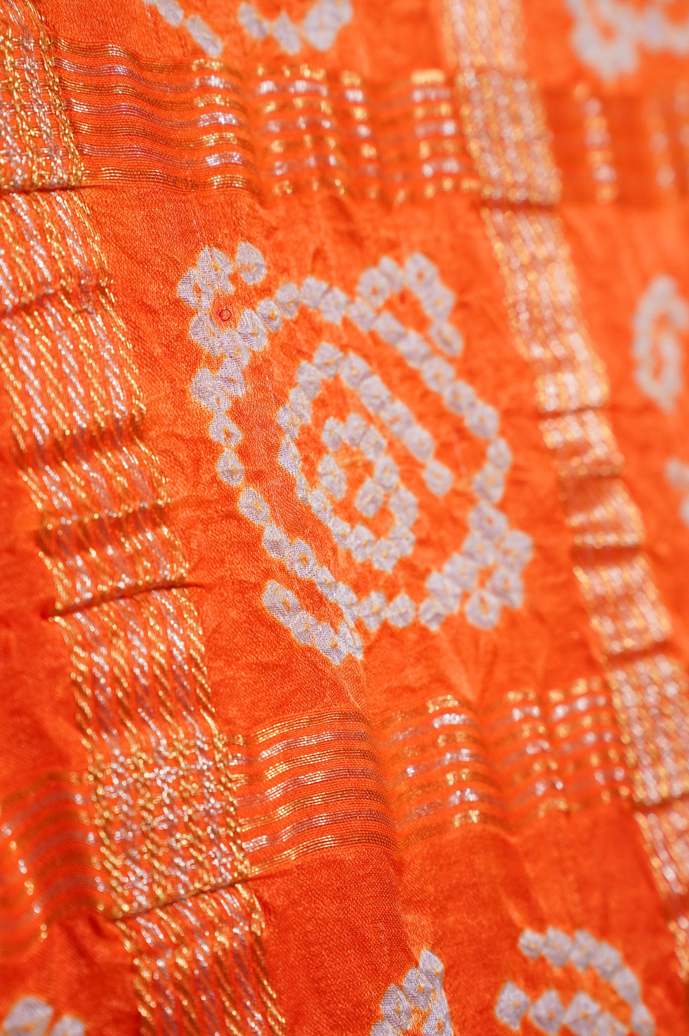 ODHANA 006: Bridal Red &amp; Orange Pure Gajji Silk Bandhani Odhana with Handworked Zari Border
