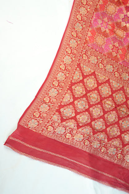 "Waah Banaras 084" Banarasi Rani Pink & Red Meenakari Pashmina Silk Saree