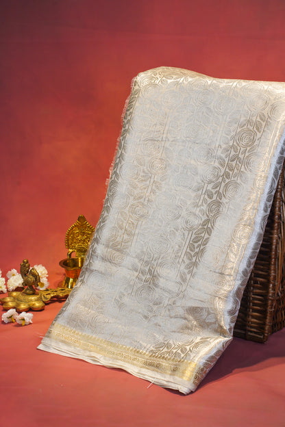 "Virasat 250" Banarasi Silver-Gold Tone Pure Katan Tissue Silk Saree