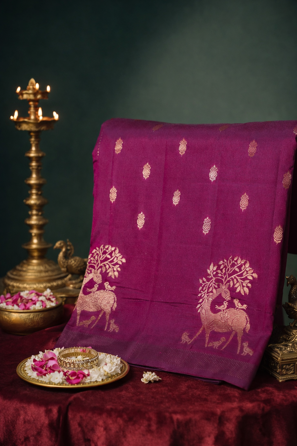 UTSAV BANARAS 329: Maroon Banarasi Raw Silk Saree with Small Zari Buti, Zari Pallu &amp; Mandala Border
