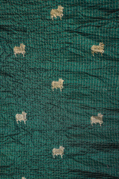 Virasat 350: Emerald Pure Silk Chunari Zari Checks Saree with Animal Motif