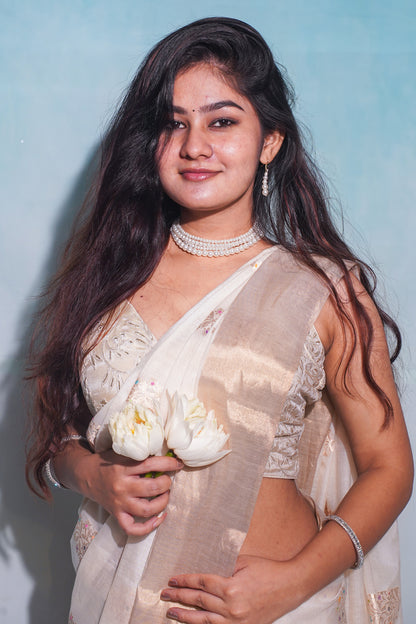 "VIRASAT 276" Banarasi Neelambari Pure Soft Silk Saree with Meenakari Kadwa Buta Work in Ivory