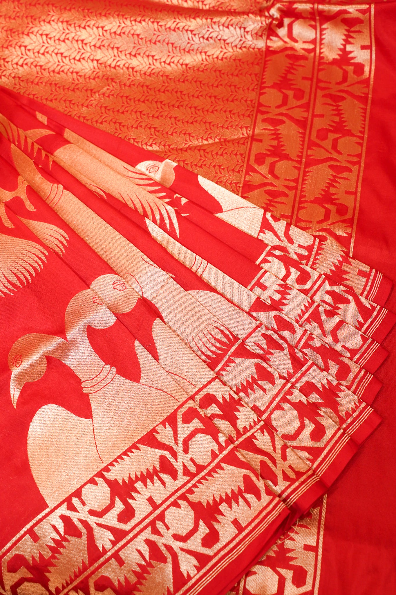 "Virasart 248" Banarasi Red Pure Katan Uppada Silk Saree With Double-Headed Eagle Motif