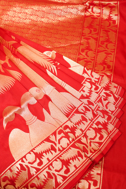 "Virasart 248" Banarasi Red Pure Katan Uppada Silk Saree With Double-Headed Eagle Motif