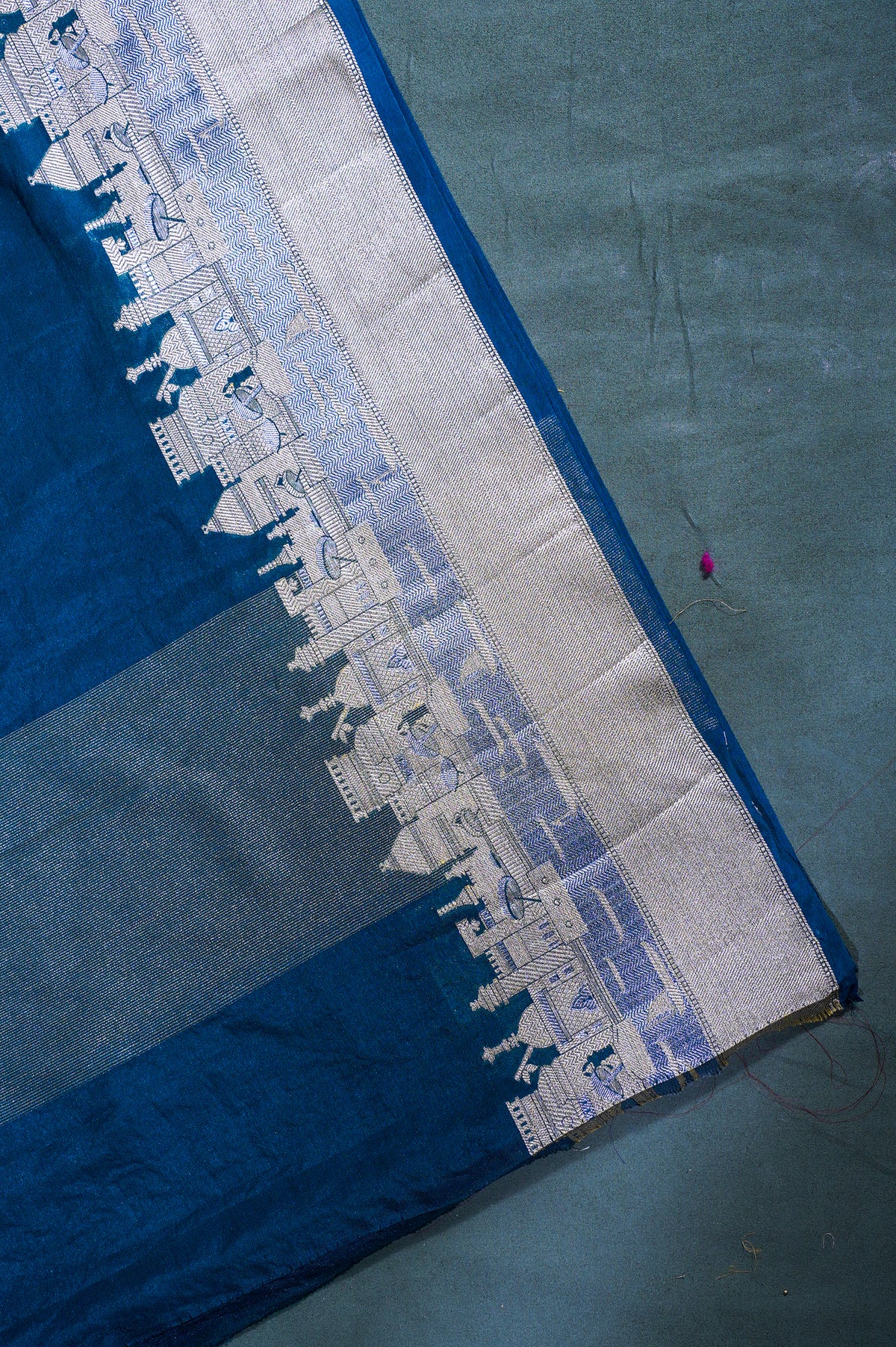 "UTSAV BANARAS 003E" Banarasi Teal Blue Kashi Ghat Pattern Silk Saree With Pictorial Border