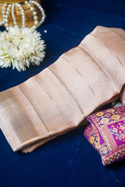 Jambavati Light Peach Pure Tissue Silk Banarasi Handloom Saree