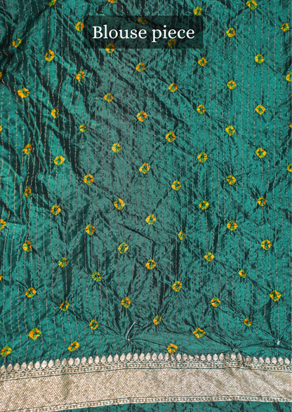 Virasat 350: Emerald Pure Silk Chunari Zari Checks Saree with Animal Motif