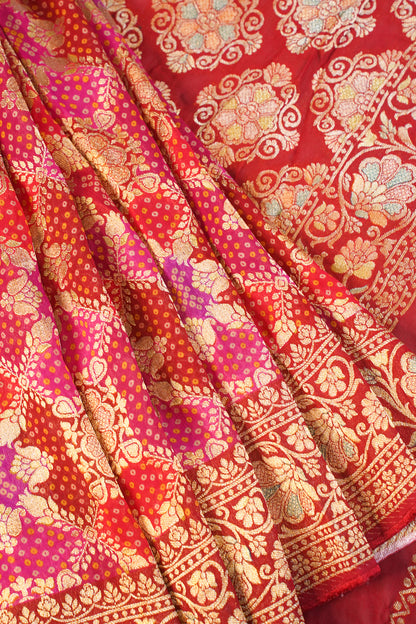 "Waah Banaras 084" Banarasi Rani Pink & Red Meenakari Pashmina Silk Saree