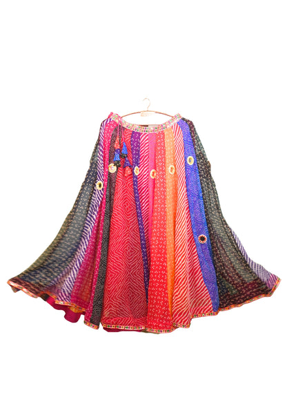 "MANSI 050" Banarasi Georgette Skirt with Bandhani Print & Mirror Work Detailing