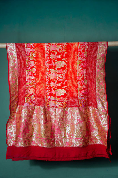 Founder Choice 045: Pure Bandhani Gajji Silk Saree with Meenakari Body, Bird Floral Border &amp; Zardozi Belt (Silk Certified)