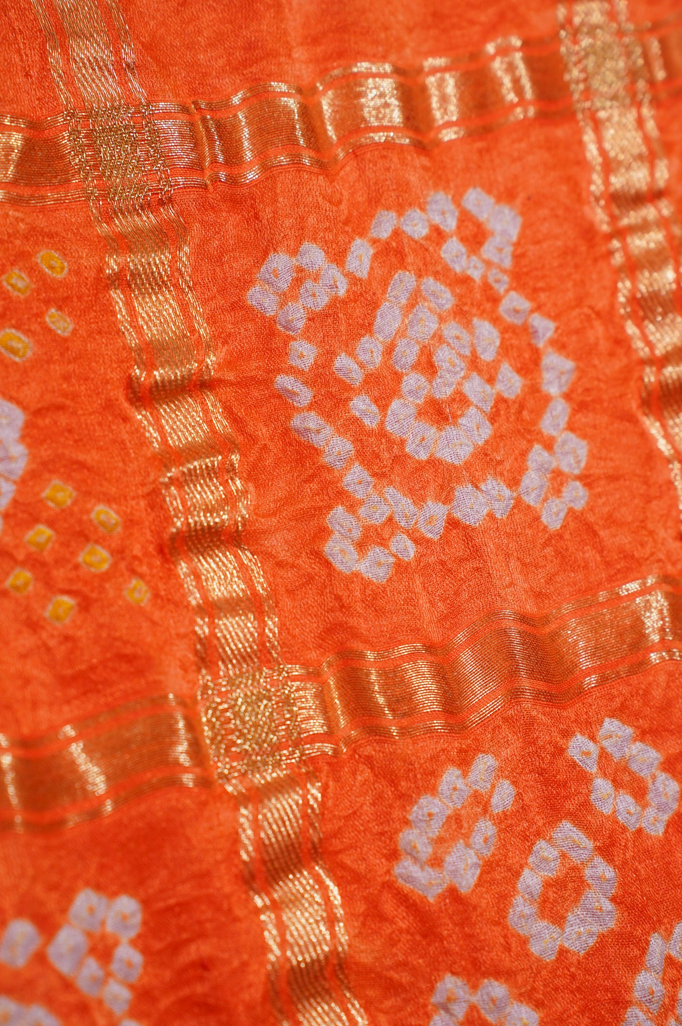 ODHANA 007: Pure Red &amp; Orange Pure Gajji Silk Gharchola Odhana with Handworked Scallop Zari Border