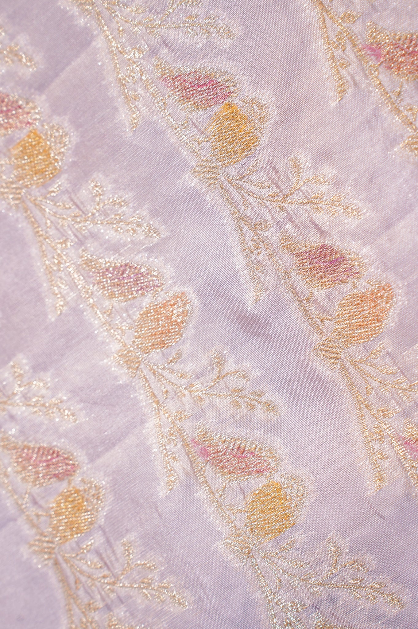 VIRASAT 342: Banarasi Baby Pink Tissue Silk Handwork Saree With Love Bord Motif