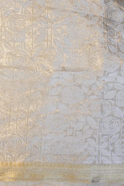 "Virasat 250" Banarasi Silver-Gold Tone Pure Katan Tissue Silk Saree