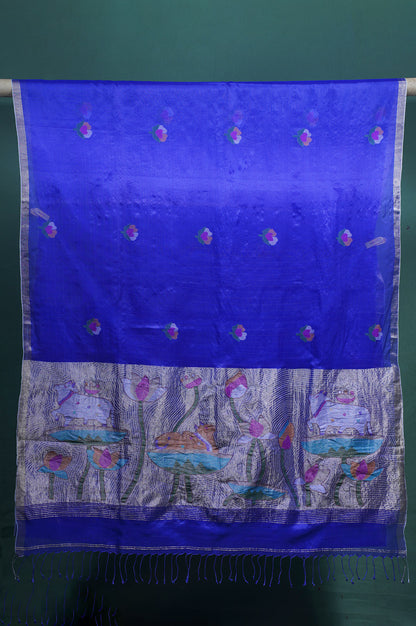 "Founder Choice 005" Banarasi Royal Blue Jamdani Work Pure Muslin Silk Saree