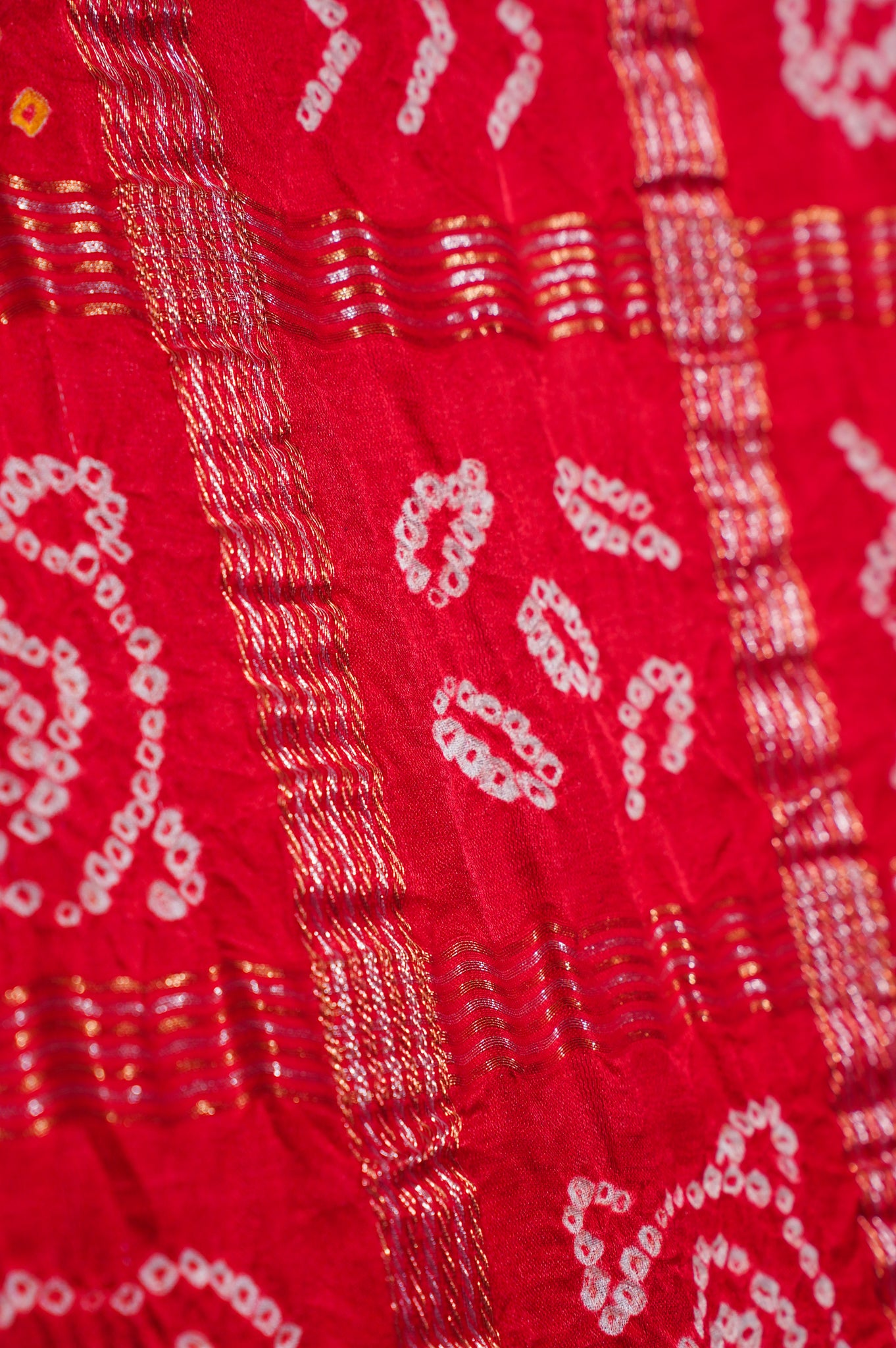 ODHANA 008: Sunhara Red Pure Gajji Silk Gharchola Odhana with Handworked Scallop Zari Border