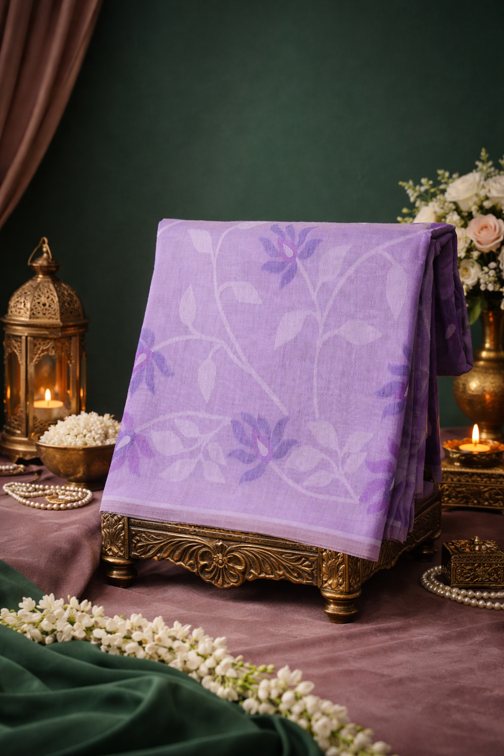 UTSAV BANARAS 333: Lavender Raw Silk Saree with Handwoven Floral Pallu