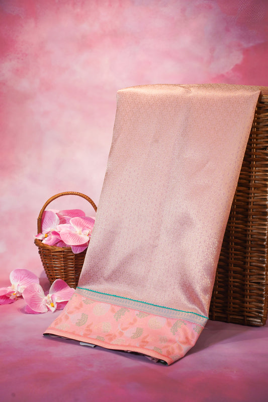 "Utsav Banaras 64A" Banarasi Silk Saree in Soft Peach Pink with Intricate Zari Weave & Contrast Border