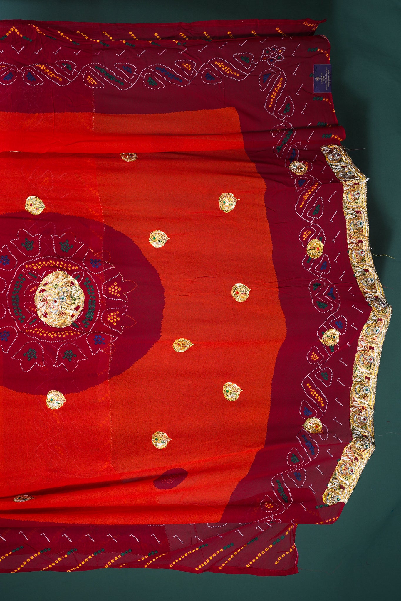 ODHANA 016 Vibrant Vermilion Red Handcrafted Khaddi Georgette Odhana with Traditional Bandhani &amp; Zari Border